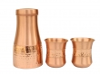 Pure Copper Bedside Hammered and Plain Carafe with a Set of 2 Tumblers Curved Design