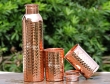 Pure Copper Hammered Bottle with Two Matching Tumblers