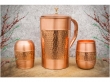 Pure Copper Water Jug with 2 Copper Tumblers Hammered and Plain Pattern For Ayurveda Health Benefits With Barrel Glass