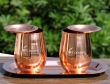 Set of Two Copper Plated Steel Glasses with Tray and Lids