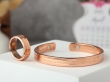 Striped Lines Copper Bracelet Ring Adjustable Set