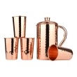 Hammered Copper Pitcher With 4 Tumblers Ayurveda Health Set