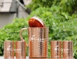 Hammered Pure Copper Pitcher and Four Tumblers Set