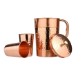 Hammered and Plain Pattern Pure Copper Pitcher With Tumblers Ayurveda Health Set