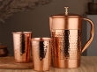 Hammered and Plain Pattern Pure Copper Pitcher  With Tumblers  Ayurveda Health Set