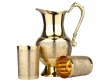 Brass Mughlai Jug with 2 Straight Tumblers Embossed Design for Water Storage and Serving