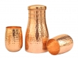 Pure Copper Bedside Carafe Hammered Design with a Set of 2 Barrel-Shaped Tumblers