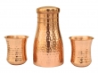 Pure Copper Bedside Carafe Hammered Design with a Set of 2 Tumblers
