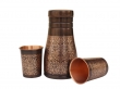 Pure Copper Bedside Carafe with Floral Pattern and a Set of 2 Etching Pattern Tumblers