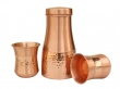 Pure Copper Bedside Hammered and Plain Carafe with a Set of 2 Tumblers Curved Design