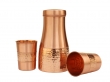 Pure Copper Carafe Flask Hammered and Plain with a Set of 2 Tumblers  Straight Design