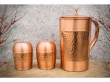 Pure Copper Water Jug with 2 Copper Tumblers Hammered and Plain Pattern For Ayurveda Health Benefits With Barrel Glass