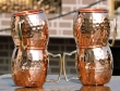 Set of Four Hand Hammered Copper Moscow Mule Mugs with Brass Handle