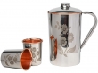 Stainless Steel and Pure Copper Water Pitcher with 2 Matching Tumblers for Ayurveda Health Benefits Floral Pattern
