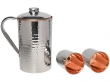 Stainless Steel and Pure Copper Water Pitcher with 2 Matching Tumblers for Ayurveda Health Benefits Hammered Pattern