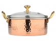 Copper  Stainless Steel Cookware Pot with Glass Lid with Golden Handles