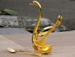 Gold Colored Swan Spoon Stand 6 Spoons and a Stand