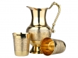 Mughlai Brass Jug with Set of 2 Pure Brass Tumblers Elegant Water Storage Set