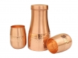 Pure Copper Bedside Carafe Hammered Design with Set of 2 Barrel Shaped Tumblers