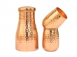 Pure Copper Bedside Carafe Hammered Design with a Set of 2 Barrel-Shaped Tumblers