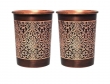 Pure Copper Tumbler Set of 2 Etching Pattern
