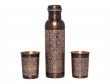 Pure Copper Water Bottle with 2 Tumblers Set Tower Shape 1000 Ml Capacity 