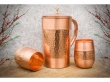 Pure Copper Water Jug with 2 Copper Tumblers Hammered and Plain Pattern For Ayurveda Health Benefits With Barrel Glass