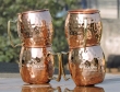 Set of Four Hand Hammered Copper Moscow Mule Mugs with Brass Handle