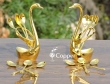 Set of Two Gold Colored Swan Spoon Stand with Six Spoons