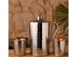 Stainless Steel and Pure Copper Water Pitcher with 2 Matching Tumblers for Ayurveda Health Benefits Hammered Pattern
