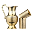 Brass Mughlai Jug with 2 Straight Tumblers Embossed Design for Water Storage and Serving