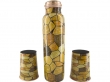 Pure Copper Water Bottle with 2 Tumblers Set Reaping Ayurvedic Benefits with GIFT PACKAGING Brown