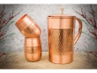 Pure Copper Water Jug with 2 Copper Tumblers Hammered and Plain Pattern For Ayurveda Health Benefits With Barrel Glass