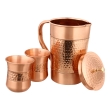 Pure Copper Water Jug with 2 Copper Tumblers Hammered and Plain Pattern For Ayurveda Health Benefits With Curved Glass