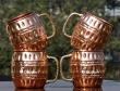 Set of Four Hammered Pure Copper Barrel Moscow Mule Mugs