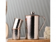 Stainless Steel and Pure Copper Water Pitcher with 2 Matching Tumblers for Ayurveda Health Benefits Hammered Pattern