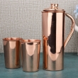 Copper Water Jug with 2 Tumblers Plain Pattern for Health Benefits