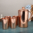 Hammered Copper Pitcher With 4 Tumblers Ayurveda Health Set