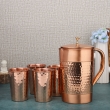 Hammered and Plain Copper Water Set Jug With 4 Tumblers for Ayurveda Health