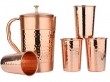 Hammered and Plain Copper Water Set  Jug With 4 Tumblers for Ayurveda Health