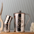 Stainless Steel and Pure Copper Water Pitcher with 2 Matching Tumblers for Ayurveda Health Benefits Floral Pattern