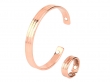 Striped Lines Copper Bracelet Ring Adjustable Set