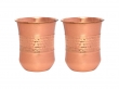 Copper Tumbler Set of 2 Hammered and Plain 250 Ml Capacity Curved