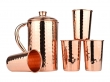 Hammered Copper Pitcher With 4 Tumblers  Ayurveda Health Set