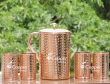 Hammered Pure Copper Pitcher and Four Tumblers Set