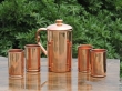Plain Copper Jug with Four Matching Glasses 