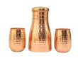Pure Copper Bedside Carafe Hammered Design with a Set of 2 Barrel-Shaped Tumblers