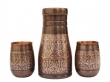 Pure Copper Bedside Carafe with Floral Pattern and a Set of 2 Barrel-Shaped Tumblers