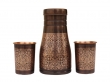 Pure Copper Bedside Carafe with Floral Pattern and a Set of 2 Etching Pattern Tumblers