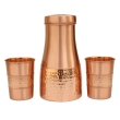 Pure Copper Carafe Flask Hammered and Plain with a Set of 2 Tumblers Straight Design